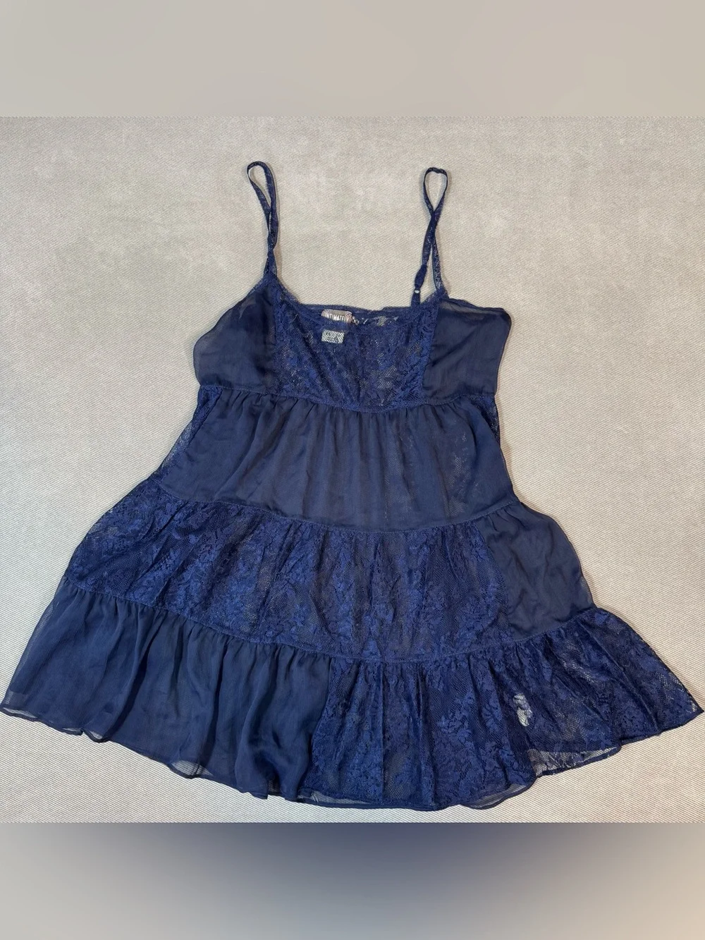 Intimately Free People Babydoll Lace Mini Slip Dress Navy Blue Sheer XS